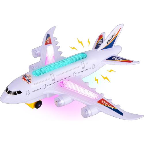 ArtCreativity Light-Up Airplane Toy with Bump & Go Action, Flashing LED Lights & Takeoff Sounds – Kids Airplane Toy with Moving Wheels – Fun Birthday Gift for Boys & Girls Ages 3-8