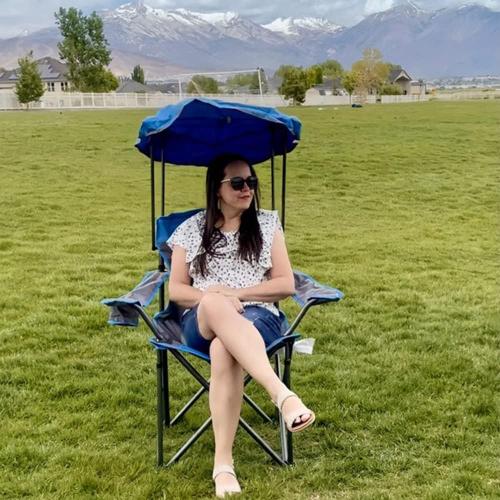 Color Blue ALPHA CAMP Heavy Duty Canopy Lounge Chair Sunshade Hiking Travel Chair with Cup Holder