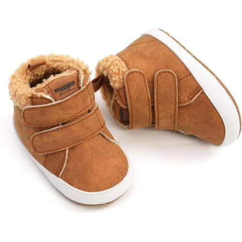 Brown HsdsBebe Baby Ankle Boots Infant Boys Girls Fleece Booties Anti-Slip Rubber Sole Sneakers Toddler Newborn Walking Crib Shoes