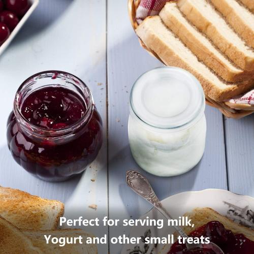 Encheng 8 oz Clear Glass Jars With Lids,Yogurt Container With Lids(PE),Replacement Pudding Jars Yogurt Jar,Glass Container With Twine n Tag For Milk,Jams,Jelly,Mousse,Dishwaresafe 20 Pack