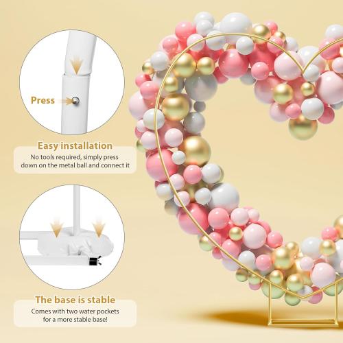 6.6FT Heart Arch Stand for Proposal Heart Shaped Backdrop Stand Wedding Arch Stand for Ceremony Valentine's Day Birthday Party Baby Shower Decorations (Golden)