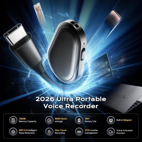 136GB(9800H) Magnetic Voice Recorder - Zutiifeu Voice Activated Recorder with DSP5.0 Noise Cancellation HD Recording Device for Classe/Meeting/Lecture