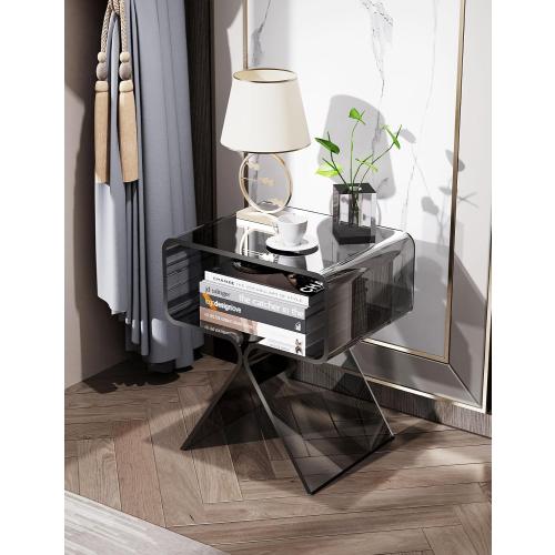 Acrylic Nightstand Side Table Modern Design Clear Home Decor Display End Table for Living Room (Black)