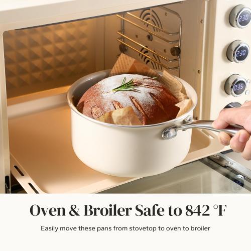 Redchef Ceramic Sauce Pan with Lid, 3.5QT Small Saucepan, Nonstick Cooking Pot with Stay-Cool Handle, Kitchen Non Toxic Soup Pot, PTFE & PFOA Free, Oven Dishwasher Safe, Compatible All Stovetops-Beige