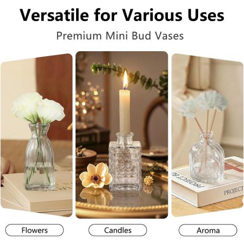 RUCKAE Small Clear Bud Vases Bulk 12 Pack Mini Flower Glass Vases for Centerpiece Table Wedding Decorations Home Decor Party