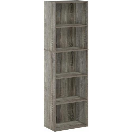 Furinno LUDER Book Shelf, 5-Cube Bookshelf, Bookcase with Open Shelf, 9.4 x 15.8 x 52, for Living Room, Bedroom, Home Office, French Oak