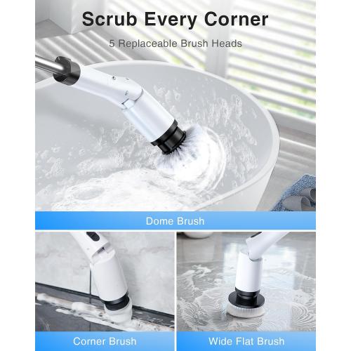 LABIGO Electric Spin Scrubber LA3 Pro, Cordless Bathroom Scrubber with 5 Replacement Head, 3 Adjustable Angle, Household Power Cleaning Brush with Extension Arm for Bathtub Window Car Grout, Black