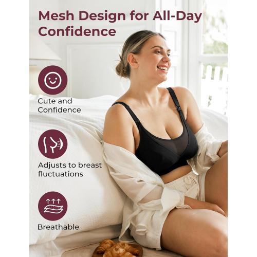 Momcozy Mesh Support Pumping Bra Hands Free Suitable for 36C-44G, Comfortable Plus Size Pumping and Nursing Bra in One