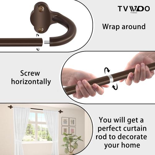 Bronze Wrap Around Curtain Rods:5/8 Inch Blackout Adjustable Window Curtain Rod for Bedroom Kitchen Apartment Renter Friendly,Room Darkening Curved Drapery Rods Easy Install,Antique Brown 28-48