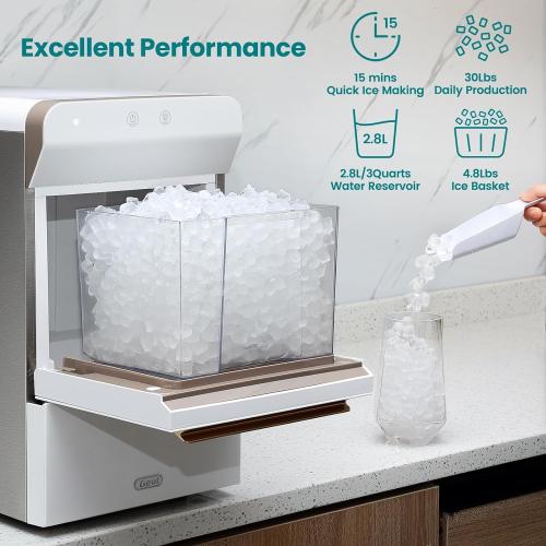 Gevi V2.0 Nugget Ice Maker Countertop 30lbs/24H, Pellet Ice Makers with Self-Cleaning & Energy-Efficient, Chewable Pebble Ice Machine for Home, White