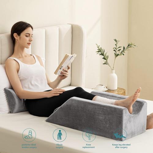 UBBCARE Leg Elevation Pillow for Leg/Knee Surgery Recovery, Memory Foam Leg Pillow with Velvet Washable Cover, Small Grey