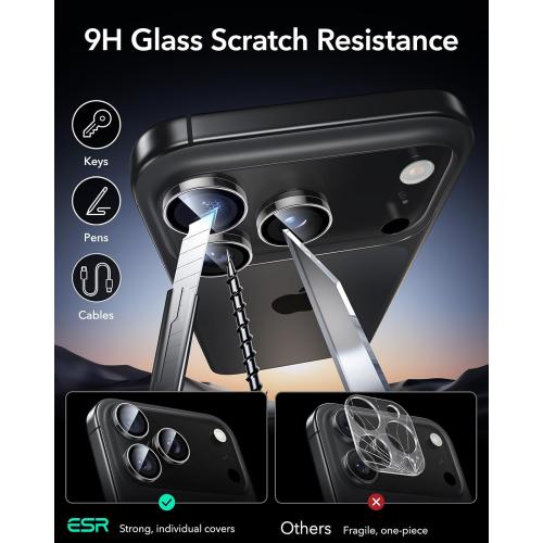 ESR Camera Lens Protector for iPhone 17 Pro Max/17 Pro/16 Pro Max/16 Pro/15 Pro Max/15 Pro/14 Pro Max/14 Pro, Ultra-tough HD Individual Lens Protectors, Ultra-thin Tempered Glass, 1 Pack, Clear