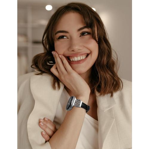 TOYOUTHS Celtic Knot Leather Band Compatible with Samsung Galaxy Watch 8 40mm 44mm/Watch 8 Classic 46mm Bands Women, No Gap One Click Slim Dressy Leather Strap with Designer Interlock Buckle