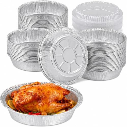 60 Pack 7 Inch Round Aluminum Foil Pans with Lids, Disposable Pie Pans | Lightweight containers for pies, tarts, desserts, takeout portions, bake sales, parties and covered storage.