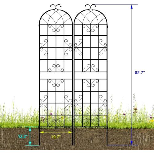 LZRS 2 Pack 83x20in Rustic Iron Arch Decoration Garden Trellis with Black Metal Coating – Perfect for Supporting Climbing Plants Outdoor, Roses, Vines, Flowers, and Vegetables.
