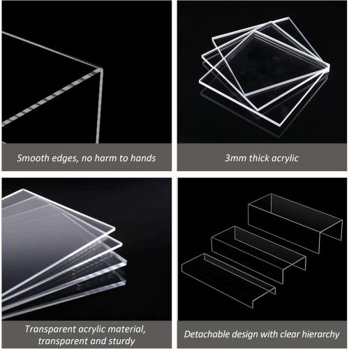 Clear Display Risers Shelf 3pcs, Countertop Rectangular Acrylic Display Storage Organizer, Acrylic Stands for Funko Pop Figure, Cosmetics, Bags, Shoes, Toys, Collectibles - 12- 4'', 5'', 6''