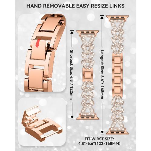 Rhinestones Encrusted Metal Bracelet and Case, Compatible with Apple Watch Bands 38mm-49mm (Series 10/1/SE/Ultra 2)- Bling Gold Women's Jewelry Strap, Luxury iWatch Bracelet with Screen Protector