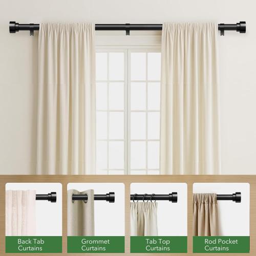 Time Forest Curtain Rods for Windows 32 to 170, 1 Inch Adjustable Black Heavy Duty Long Window Outdoor Curtain Rod for Patio, Modern Drapery Rods with Simple End Caps, Size 32-170