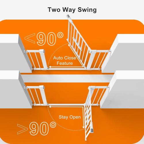 FURTIME 29-41 Baby Gate with Cat Door Adjustable, Auto Close Dog Gate for Stairs,Doorways and House, Metal Pet Door Pressure Mounted,Easy Install, Effortless Walk Thru, White