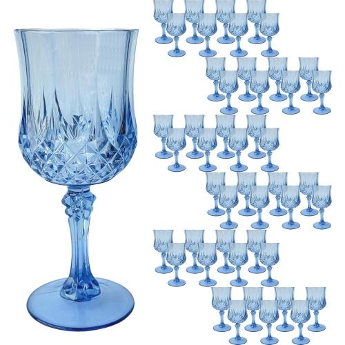 48 PCS Blue Plastic Wine Glasses,Reusable Plastic Wine Glasses,Blue Goblet Glass,Durable and Sturdy Cups Can Be Used for Various Parties Such as Weddings!