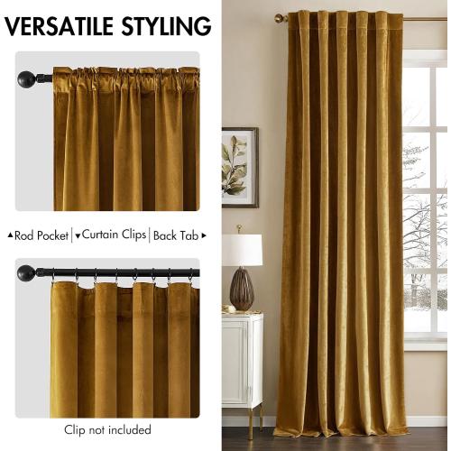 MIULEE Velvet Curtains 96 inches - Luxury Room Darkening Curtains for Bedroom Living Room Thermal Insulated Super Soft Window Drapes Rod Pocket & Back Tab, Gold, W52 x L96 inches, 2 Panels