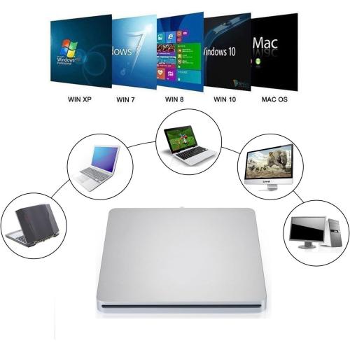 USB-C Superdrive External DVD/CD Reader and DVD/CD Burner for Apple-MacBook Air/Pro/iMac/Mini/MacBook Pro/ASUS/ASUS/DELL Latitude with USB-C Port Plug and Play(Silver)