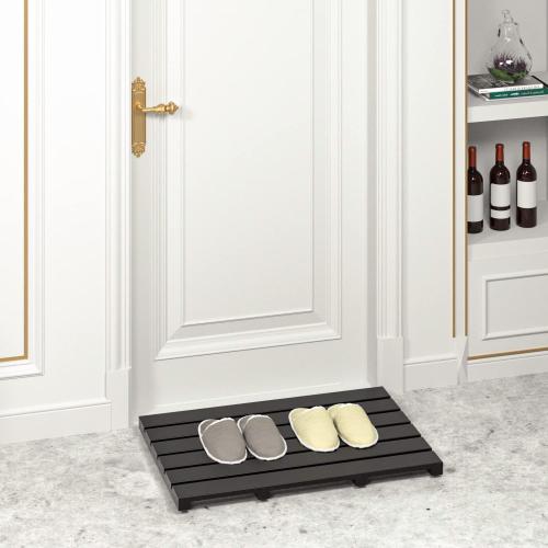 Black Bath Mat for Bathroom Luxury Shower - Non-Slip Bamboo Wooden Waterproof Floor Mat for Indoor or Outdoor Use(Black)