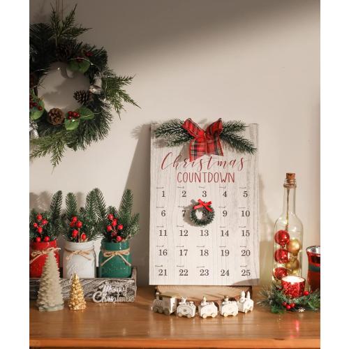 Christmas Countdown Calendar, Farmhouse Christmas Wreath Calendar, Vintage Advance Count Down to Christmas Sign, Xmas Wooden Hanging Decor for Wall Holiday (White)