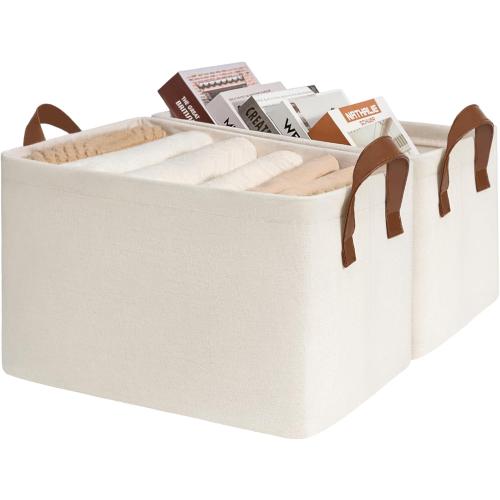 CHICVITA 2-Pack Large Storage Baskets for Shelves, Fabric Storage Bins with Metal Frame, Closet Organizers and Storage Boxes for Clothes Toy, Beige‼️no stains ‼️
