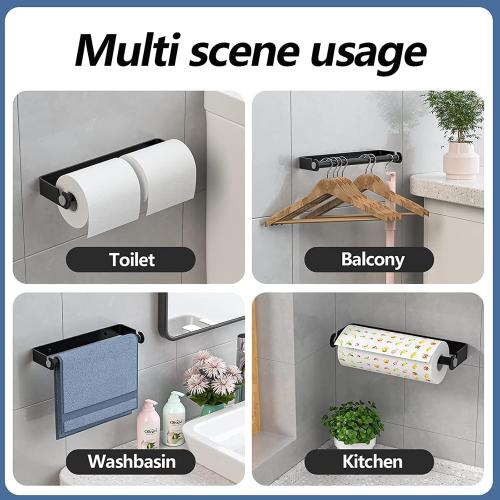 Aheucndg Under Cabinet Paper Towel Holder, Black | Self Adhesive, Wall Mount, for Kitchen or Bathroom, Paper Towel Rack