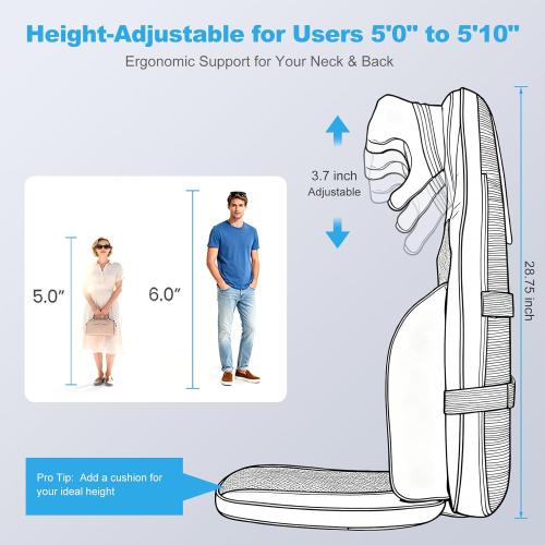 Shiatsu Neck and Back Massager with Heat - 3D Kneading & Vibration Full-Back Massage Cushion to Ease Muscle Stiffness, Adjustable Intensity & Height for Office Chair, Home Use (Grey)