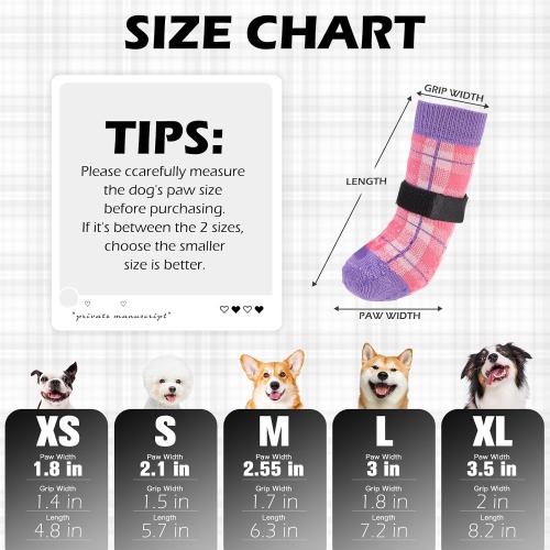 EXPAWLORER Dog Socks to Prevent Licking Paws,4 Pcs Double Sided Anti Slip Dog Socks with Grippers,Dog Shoes Grips for Hardwood Floors,Dog Booties for Small Medium Large Senior Dogs,Pink Purple XL