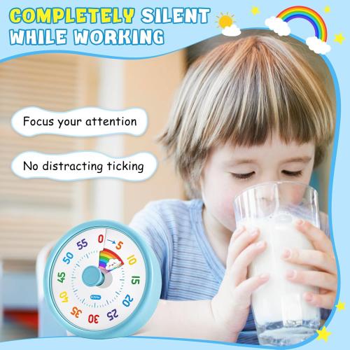 HIPPIH Visual Timer for Kids, 60 Minute Countdown Timers for Classroom Kitchen Office, Rainbow Disk Desk Timer Clock with Silent Operation, Pomodoro Timer Time Management Tools for Toddler ADHD Blue