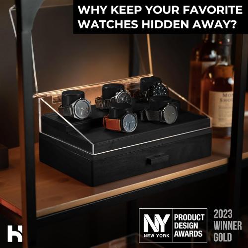 Holme & Hadfield Premium 5-Slot Wooden Watch Display Case – Handcrafted Men’s Watch Box with Accessory Drawer, Hinged Cover, Leather Lining – Birthday Gift for Collectors – Luxury Built to Last