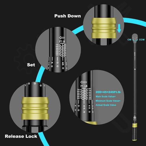 ANPUDS 3/4 Click Torque Wrench, 100-800 Ft-Lb/135.5-1084 Nm, Heavy Duty | ±3% Accuracy, 48-Tooth Quick Release, Cr-V Steel, Dual-Direction, for Semi Truck, Tractor, Diesel, Construction & Mining