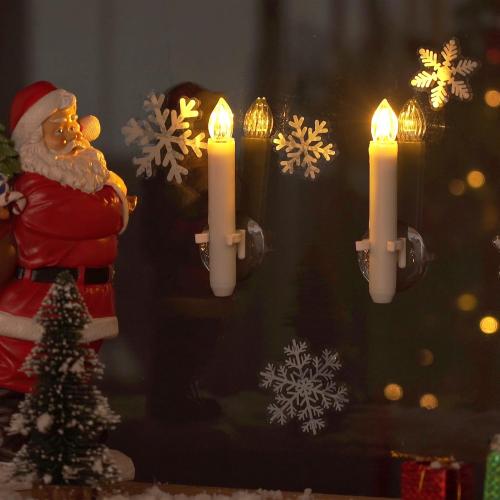 Homemory 12PCS Christmas LED Window Candles with 6h Timer, 2X Brighter Flameless Taper Candle with Suction Cups Battery Operated for Window, Flickering Candlesticks for Christmas Home Wedding Decor