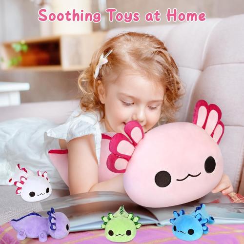 KMUYSL Axolotl Plush Toys for Ages 0 1 2 3 4 5 6 7 8  Year Old Boys Girls- Axolotl Mommy Stuffed Animal with 4 Baby Axolotls in Her Tummy, Christmas Birthday Gifts for Baby, Toddler, Kids