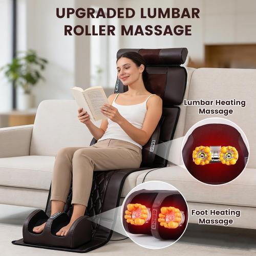 Full Body Massage Mat with 10 Vibration Heads, 9 Speeds & 3 Heat Levels - Rechargeable Heating Pad for Back Neck Shoulder Relief at Home Office