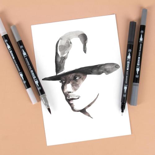 Gray Duo Tip Marker Pens, 12 Pack Fine & Brush Markers for Adult Coloring Books No Bleeding, Neutral Gray Markers for Shading, Urban Sketches, Architectural Drawings and Realistic Textures