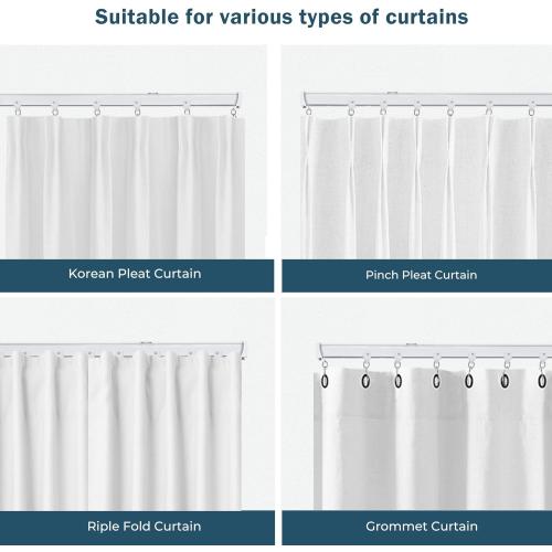 Ceiling Curtains Track System, Flexible & Bendable Curtain Tracks for Ceiling Mount, Heavy Duty Aluminum Sliding Room Divider Track Rail with Hooks for Living Room, RV, Office, White, 6ft