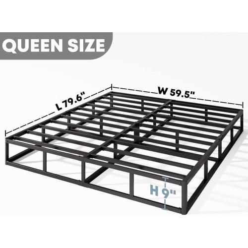 Box-Spring-Queen, 9 inch Metal Queen Box Spring Only, Heavy Duty Queen Size Box Spring with Fabric Cover, Easy Assembly, Non Slip, Noise Free