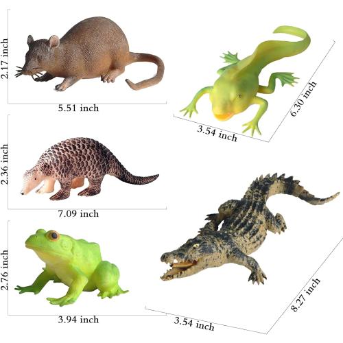 5PCS Soft Rubber Squishy Toys, TPR Super Stretch Animal Toys for Kids, Rubber Animal Figures Set with Frog, Tadpole, Crocodile, Rat, Pangolin