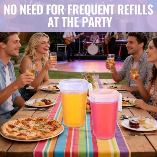 8 Pcs Plastic Pitcher with Lid & Handle, 2Qt Clear Water Pitcher Set, Round Beverage Pitchers with Easy Pour Spout for Water, Iced Tea, Party, Picnic, Camping and Home (4 Colors)