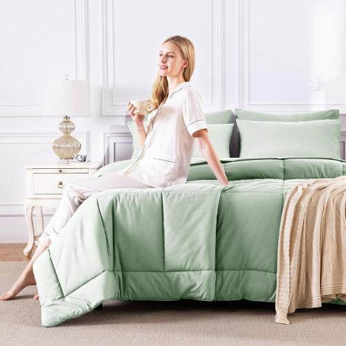 CozyLux King Size Comforter Set Sage Green, Green Comforter King Size, All Season Bedding Sets with Stitch Quilted Comforter