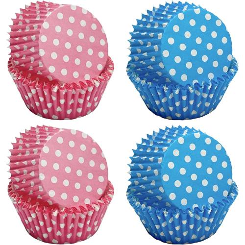 Gender Reveal Cupcake Liners, Pink and Blue Baking Cups, Muffin Paper Wrapper Decorations for Birthday Party, Baby Shower(Polka Dots)