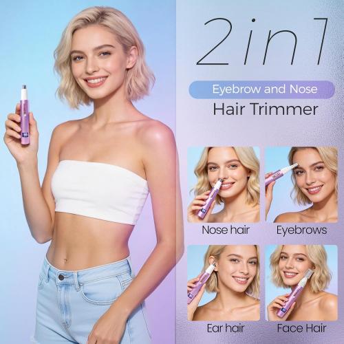Yunmiss LED Display Eyebrow & Nose Hair Trimmer Clipper for Men Women,2026 Rechargeable 2 in 1 Painless Ear & Facial Hair Trimmer with Powerful Motor and Dual-Edge Blades Easy Cleansing (Purple)