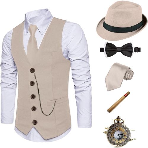 Size S ...EFORLED 1920s Mens Costume Fedora Hat,Gatsby Gangster Vest,Vintage Pocket Watch,Pre Tied Bow Tie,Tie