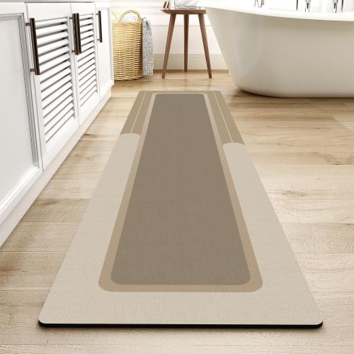 MontVoo-Bath Mat Rug Long Non Slip Super Absorbent Bathroom Runner Stain Resistant Quick Dry Thin Bathroom Mat Fit Under Door-24x70,Beige
