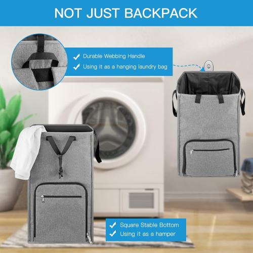 Size Extra Large Color Grey Laundry Backpack Bag, Extra Large 2 in 1 Laundry Hamper Basket for College Students Dorm Essentials, Adjustable Shoulder Straps, Freestanding Laundry Bag for Apartment, Laundromat, Travel