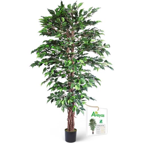 Artificial Ficus Tree for Home Decor, 6 Feet Faux Plant Fake Silk Trees with Pot for Indoor Outdoor House Living Room Office Garden (6 ft Tall)